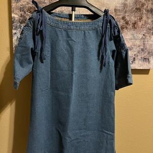 Maeve Blue Jean/Denim Lace Up Shoulder Dress